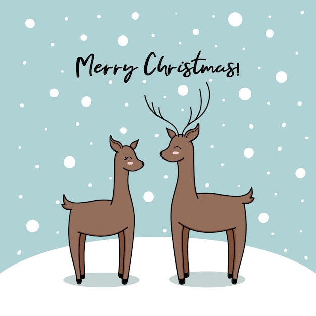 Vector reindeer couple greeting card christmas doodle card cute deer family love xmas