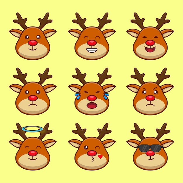 Vettore reindeer emoticon natale cartone animato illustrazione vettoriale