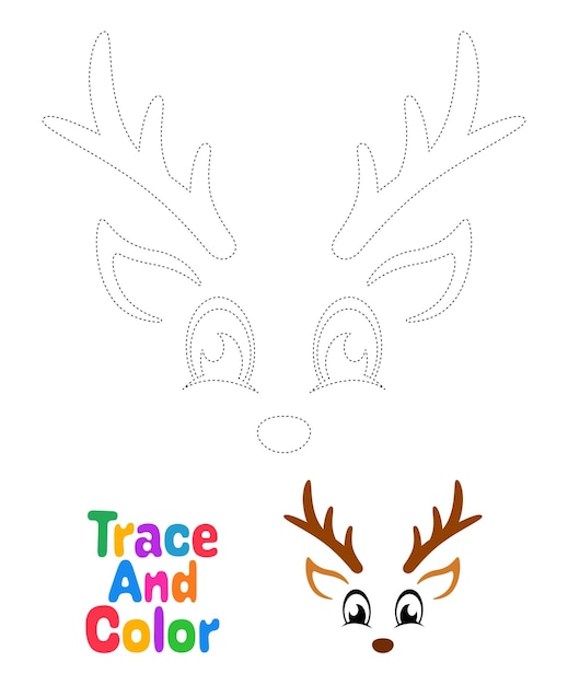 Reindeer face tracing worksheet for kids