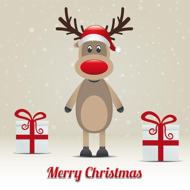 Vector reindeer gift snowy winter background