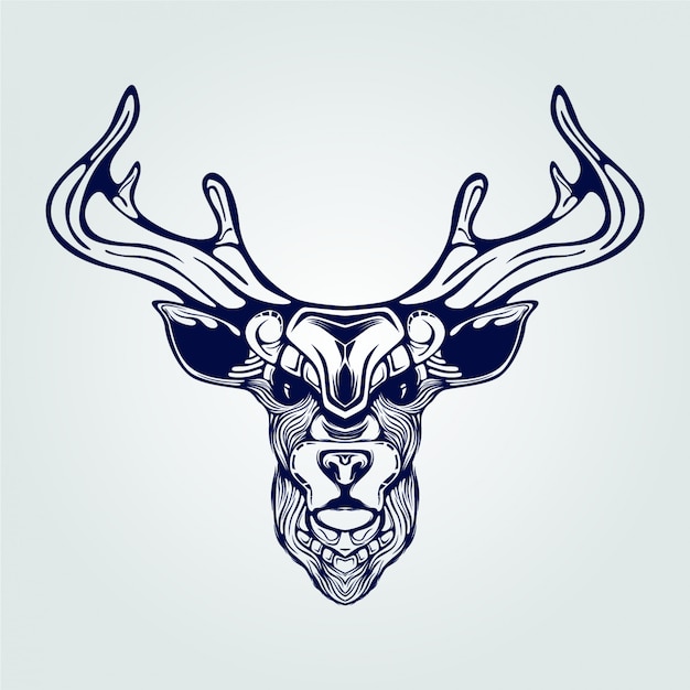 reindeer head with decorative face line art