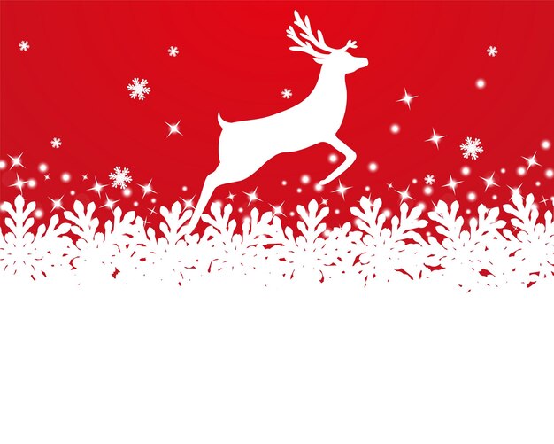 reindeer jump to each other on a red background with snowflakes vector illustration