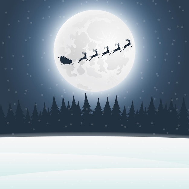 Reindeer jumps against the background of the moon in the Christmas forest