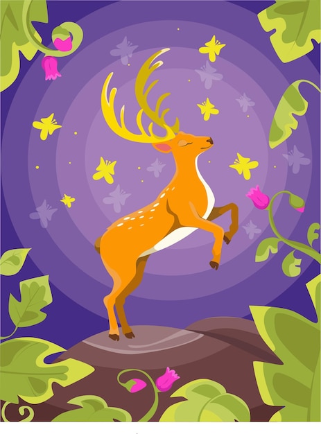 Vector reindeer in the magic forest