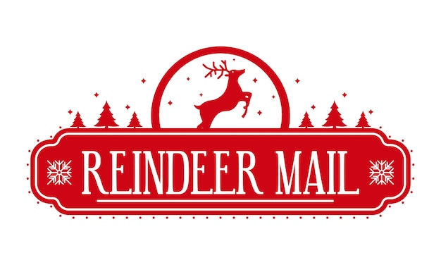 Reindeer mail - Christmas stamp design for handmade gifts and greeting cards. Vector illustration