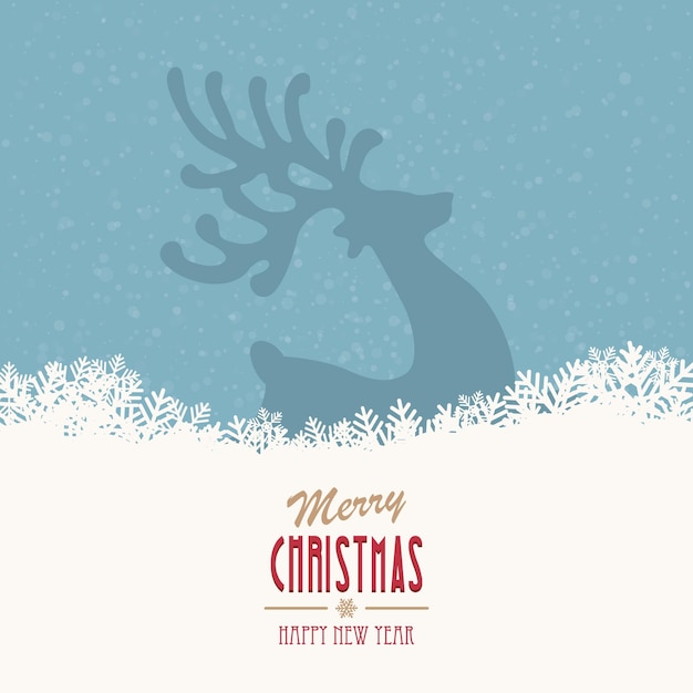 Vector reindeer merry christmas snowy background