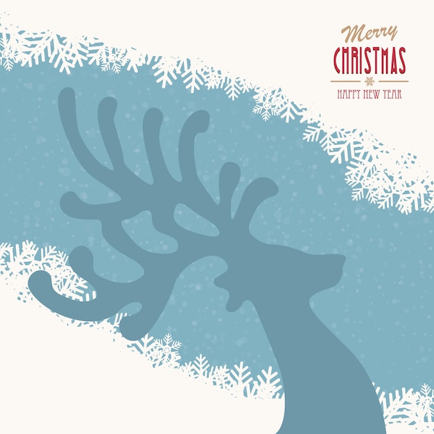 Vector reindeer merry christmas snowy background