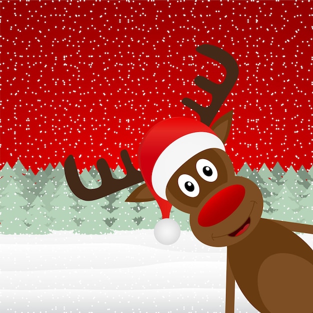 Reindeer peeking sideways in the forest vector illustration holiday