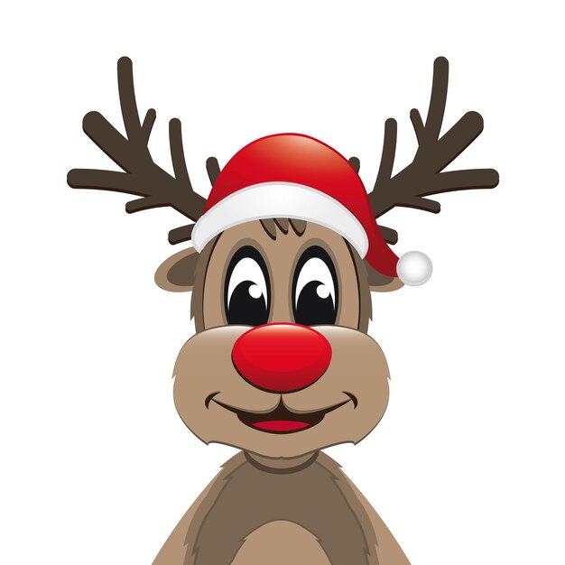 Reindeer red nose with santa hat isolated