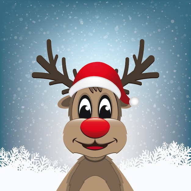 Vector reindeer winter snowy background