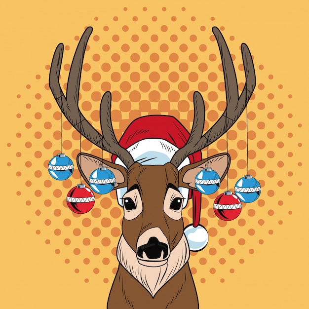 Reindeer with balls Christmas pop art