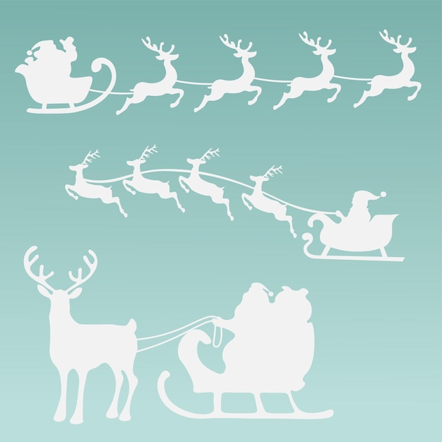 Reindeer with Santa Claus Sleigh Silhouette