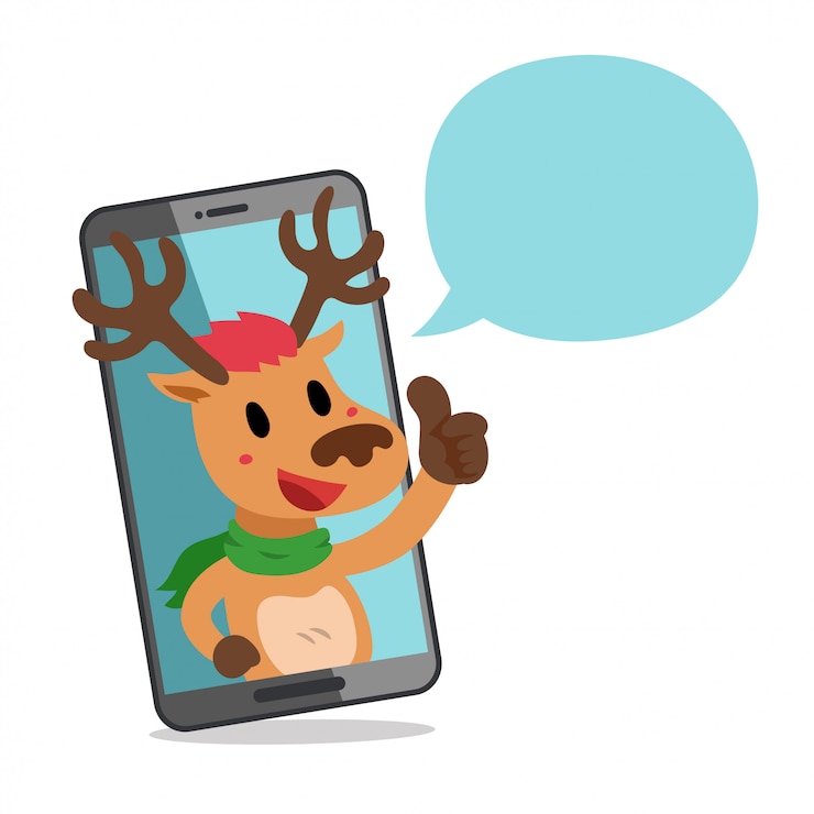 Vector reindeer with smartphone and speech bubble
