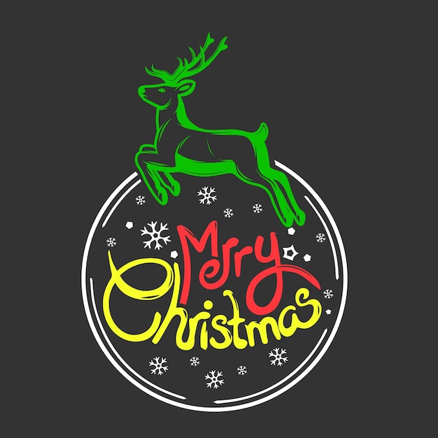 A reindeer with the words merry christmas on a black background.