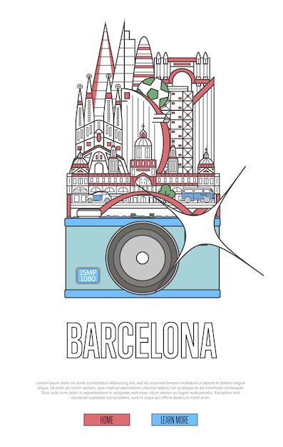 Vector reis barcelona-webpagina met camera