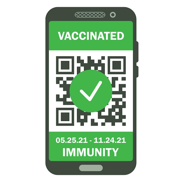 Reis immuun paspoort in mobiele telefoon. covid-19 immuniteitscertificaat voor veilig reizen of winkelen. elektronisch gezondheidspaspoort met qr-code. immuniteit digitaal document van coronavirus