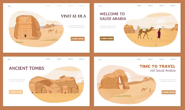 reis naar saoedi-arabië websitesjablonen met woestijnlandschappen al ula tombs