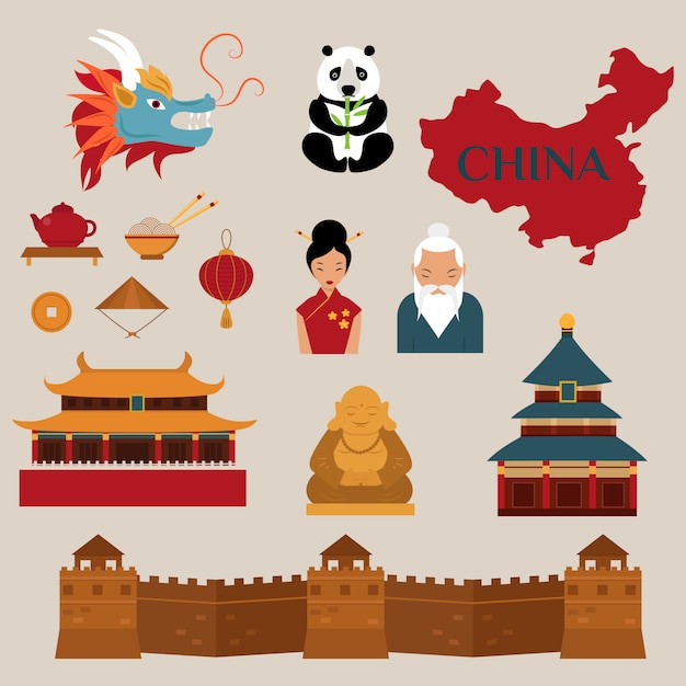 Reis naar vector de pictogrammenillustratie van china