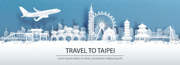 Reis reclame met reis naar het concept van Taipeh met de stadshorizon van de panoramamening, oriëntatiepunten China