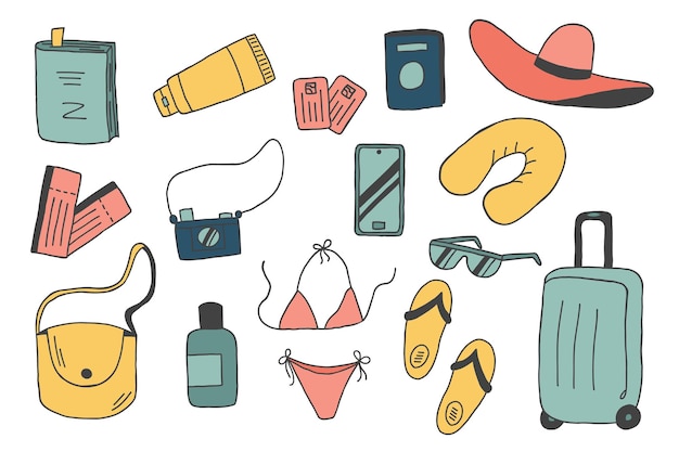 Vector reis spullen vector illustratie set verzameling van items voor vakantie of reis?