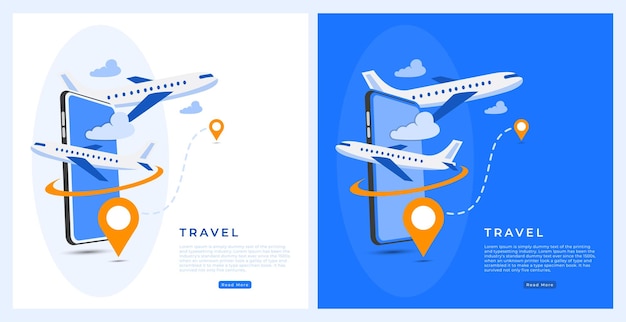 reis tour sociale media post ontwerp sjabloon smartphone vliegtuig navigatie vlakke afbeelding