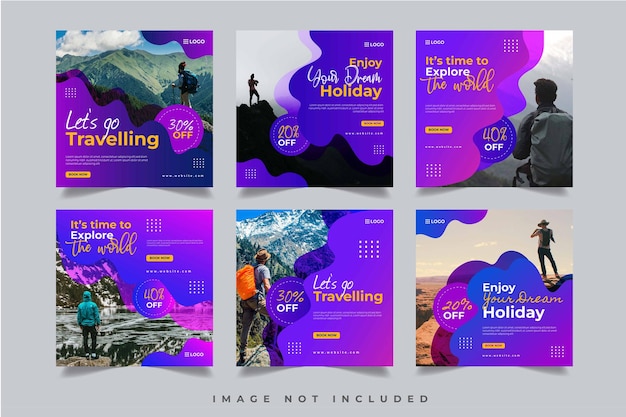 Vector reis vakantie vakantie flyer social media banner en instagram post sjabloon set