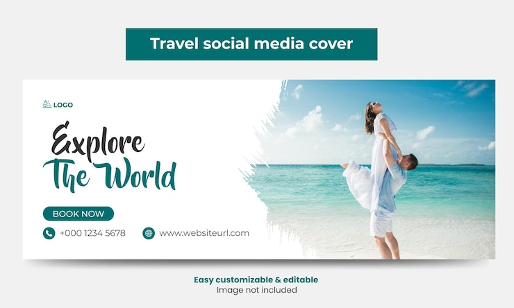 Vector reisbureau facebook cover photo design tijdlijn webbanner toerisme marketing social media cover