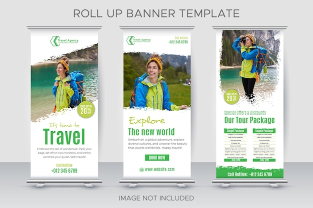 Reisbureau roll-up banner vector sjabloon