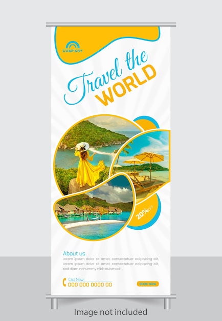 reisbureau rollup banner ontwerpsjabloon zomervakantie tour rollup banner ontwerpsjabloon