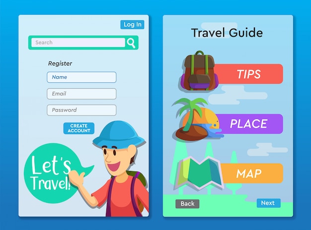 Vector reisgids app lay-outontwerp