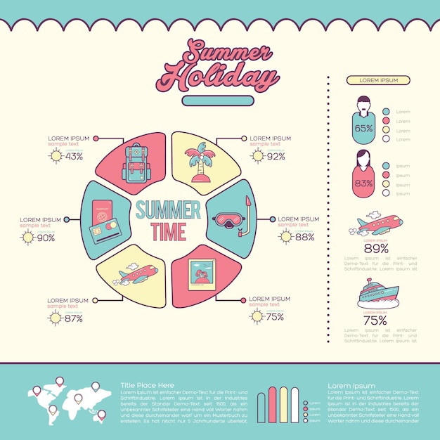 Reisinfographics - infoposter, lay-out van de brochureomslagsjabloon met platte ontwerppictogrammen