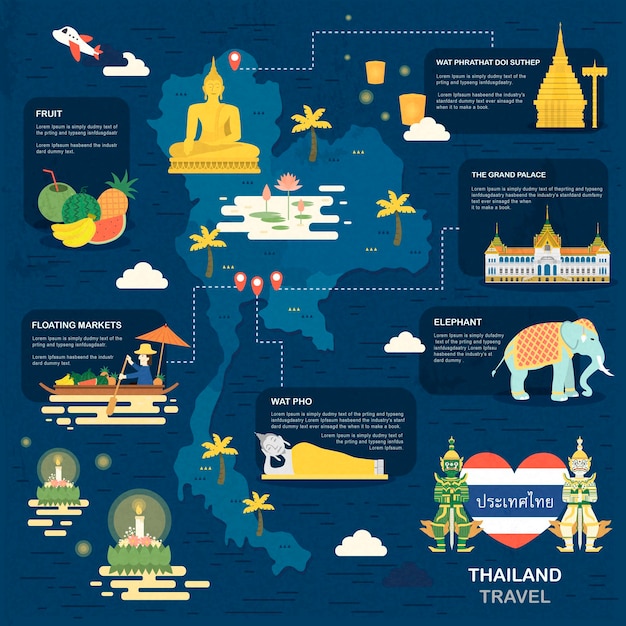 Vector reiskaart van thailand