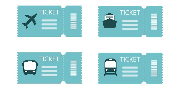 Reiskaartje icoon vector. Ticket, vliegtuig, trein, schip, bus. Gevulde stijl geïsoleerd op witte backg