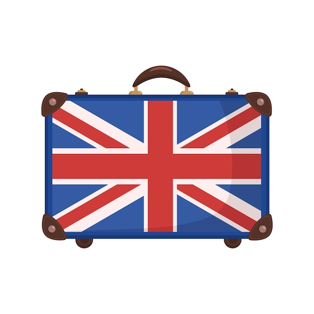 Reiskoffer met de vlag van Groot-Brittannië in viltstijl Geïsoleerd op een witte achtergrond
