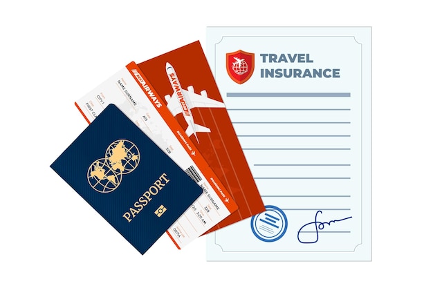 Reisverzekeringspolis reclameconcept veilige vliegtuigreis en ondertekend contractbescherming leven en