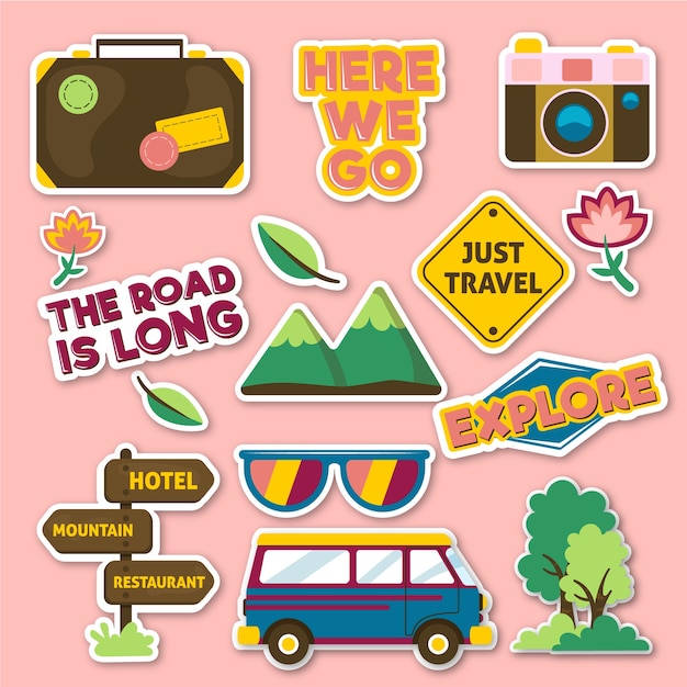 Reizen 70s stijl stickercollectie