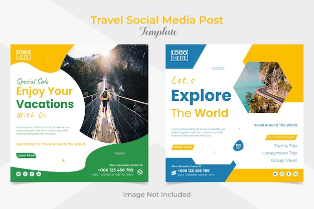 Reizen en toerisme social media post en facebook en instagram post banner sjabloon ontwerpset