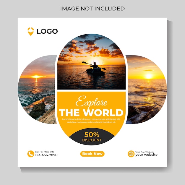 Reizen en toerisme sociale media post design vierkante web banner sjabloon