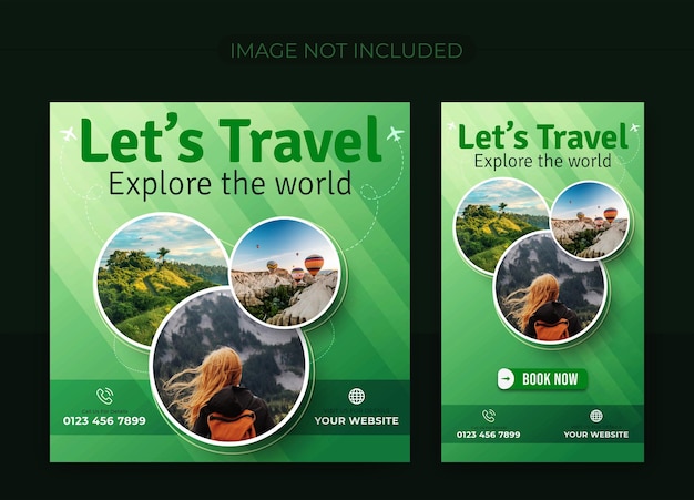Vector reizen en vakantie vierkant banner en flyer sjabloon met instagram verhaal ontwerp