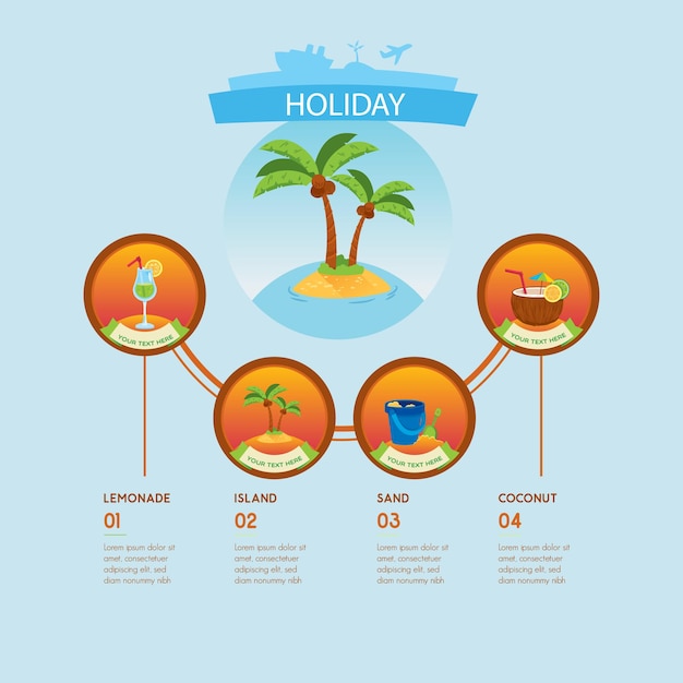 reizen en zomer strand infographic elementen sjablonen, vectorillustratie.