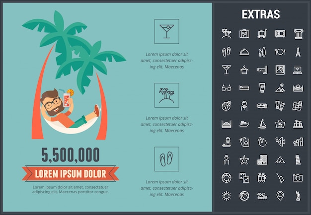 Reizen infographic sjabloon, elementen en pictogrammen