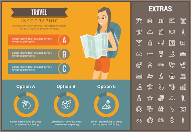 Reizen infographic sjabloon, elementen en pictogrammen