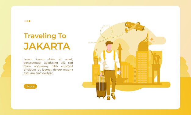 Reizen naar de stad jakarta, geïllustreerd met een vakantiethema voor een toeristische dag