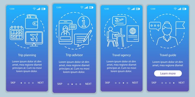 Reizen onboarding mobiele app pagina scherm vector sjabloon