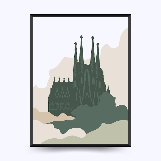 Reizen poster postkaart vintage sjabloon sagrada famlia barcelona spanje