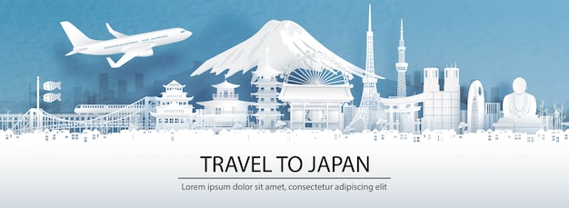 Vector reizen reclame met reizen naar japan concept met panoramisch uitzicht