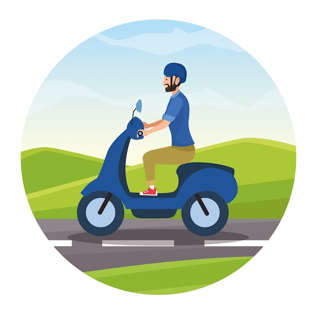 Reizen rijden in scooter cartoon