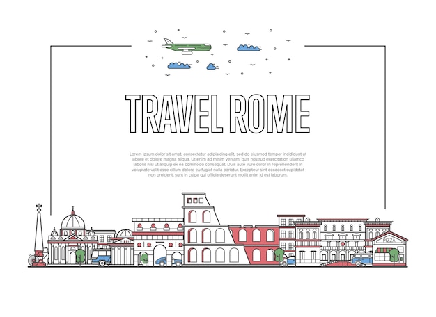 Reizen rome poster in lineaire stijl