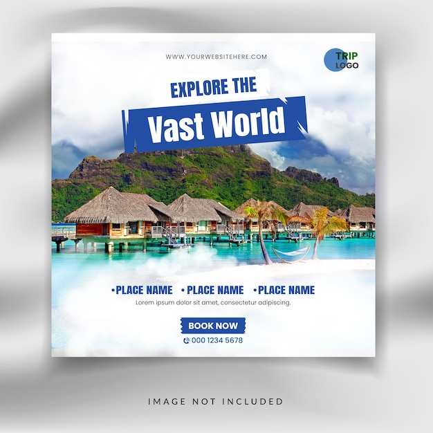 Reizen vakantie avontuur concept vierkante sjabloon voor spandoek promotie voor sociale media