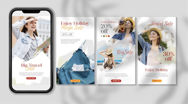 Vector reizen verkoop instagram verhaalcollectieontwerp